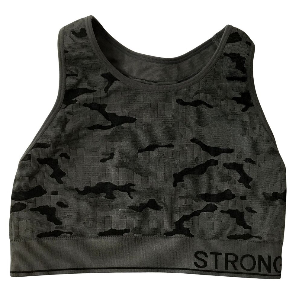 BELLA ACTIVE Women Gray Camo Seamless Sports Bra Yoga Pilates Racerback STRONG S